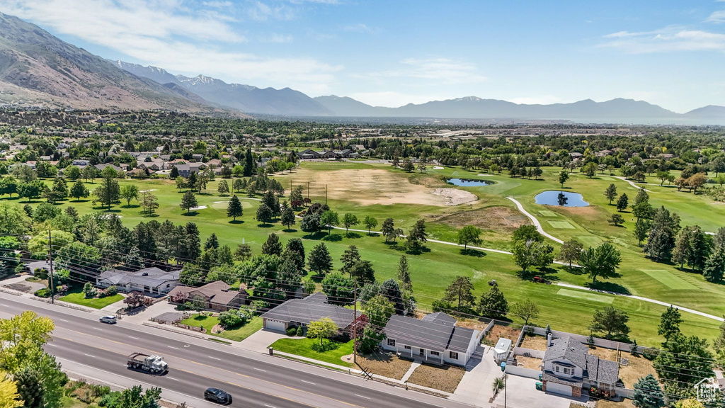 Aerial view of residential area with a water and mountain view