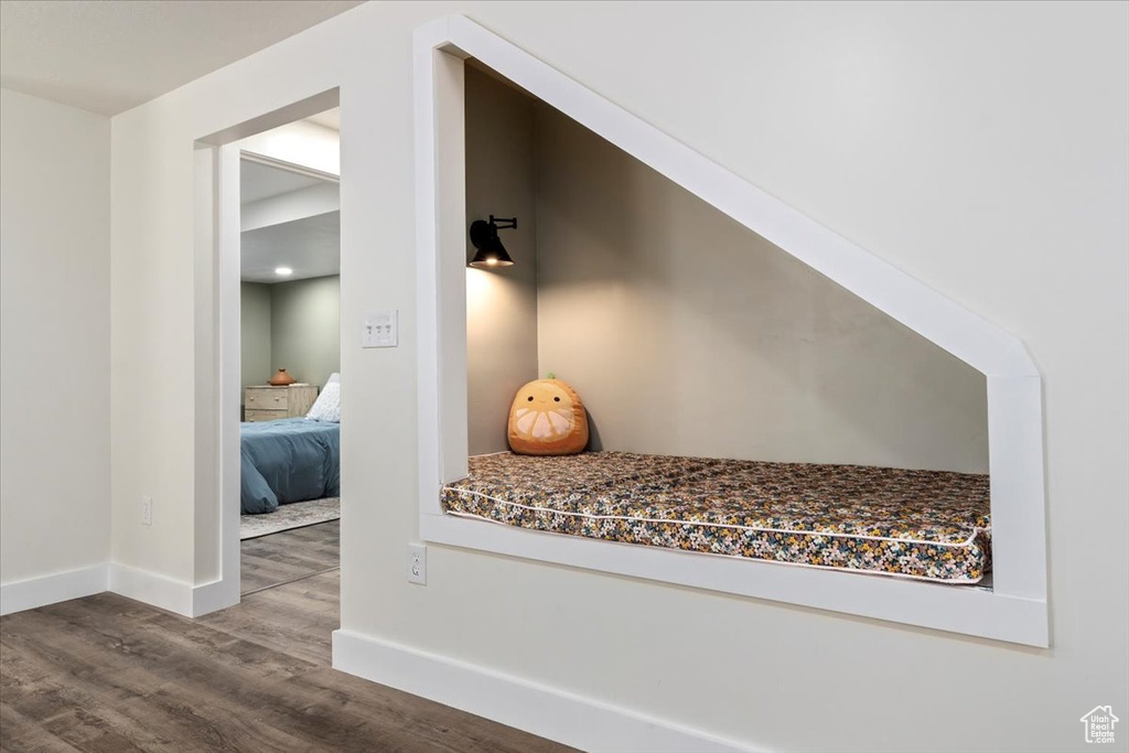 Detailed view of wood finished floors and baseboards