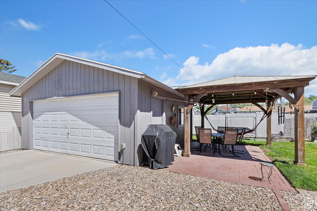 View of detached garage