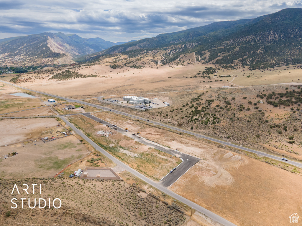 Aerial overview of property's location featuring mountains and rural landscape
