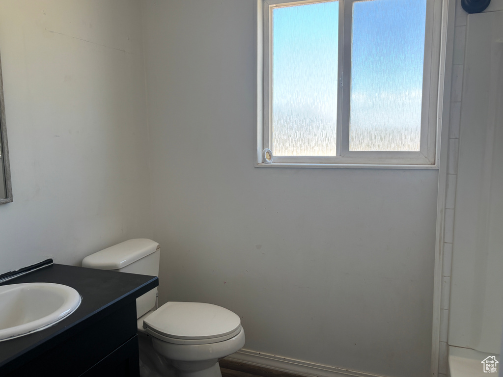 Bathroom featuring vanity and toilet