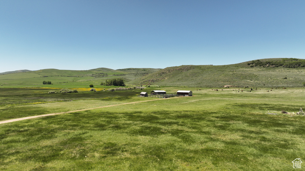 View of mountain background featuring rural landscape and agricultural land