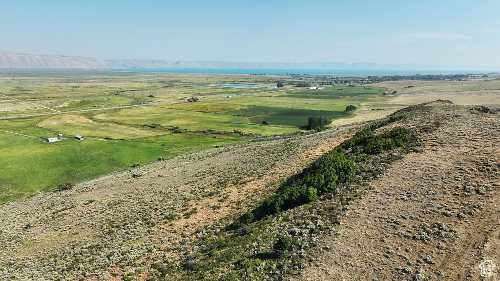 Overview of rural landscape with a mountainous background