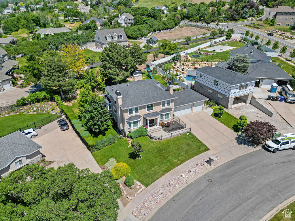 Aerial perspective of suburban area