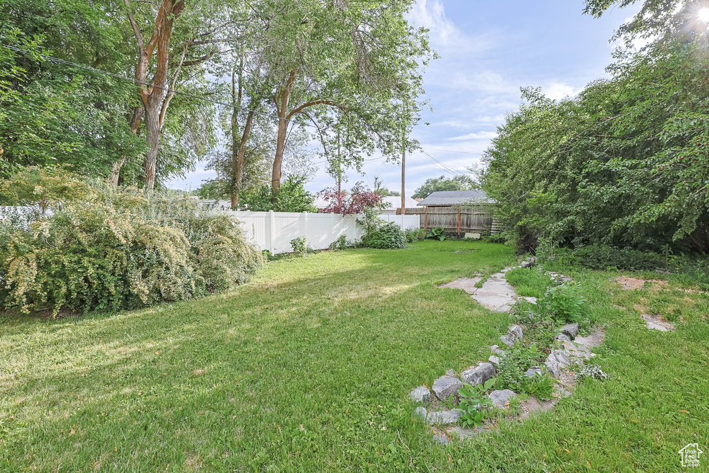 View of fenced backyard