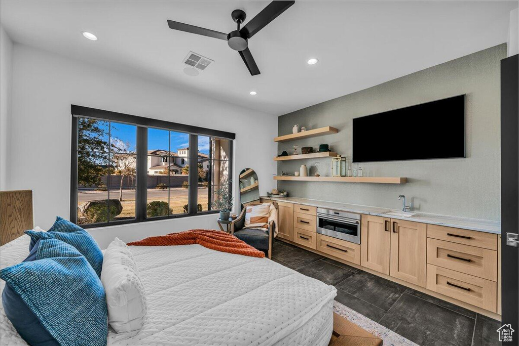 Bedroom featuring recessed lighting and a ceiling fan