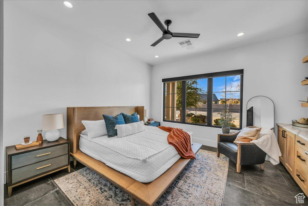 Bedroom featuring recessed lighting and ceiling fan