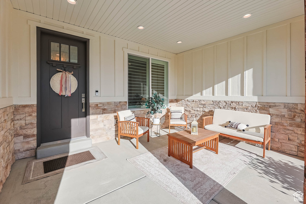 View of patio featuring an outdoor living space