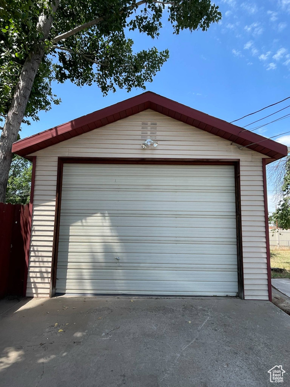 View of detached garage