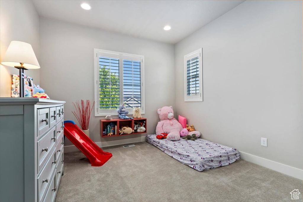 Rec room featuring carpet and recessed lighting