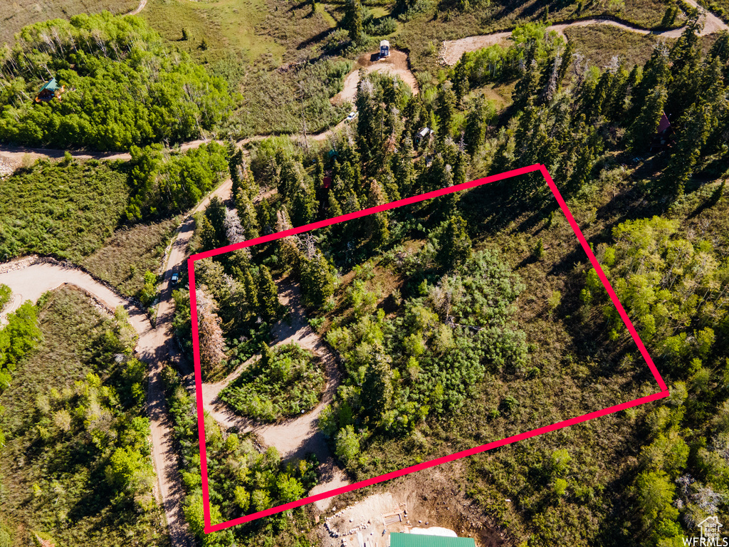 Aerial view of property's location featuring property parcel outlined