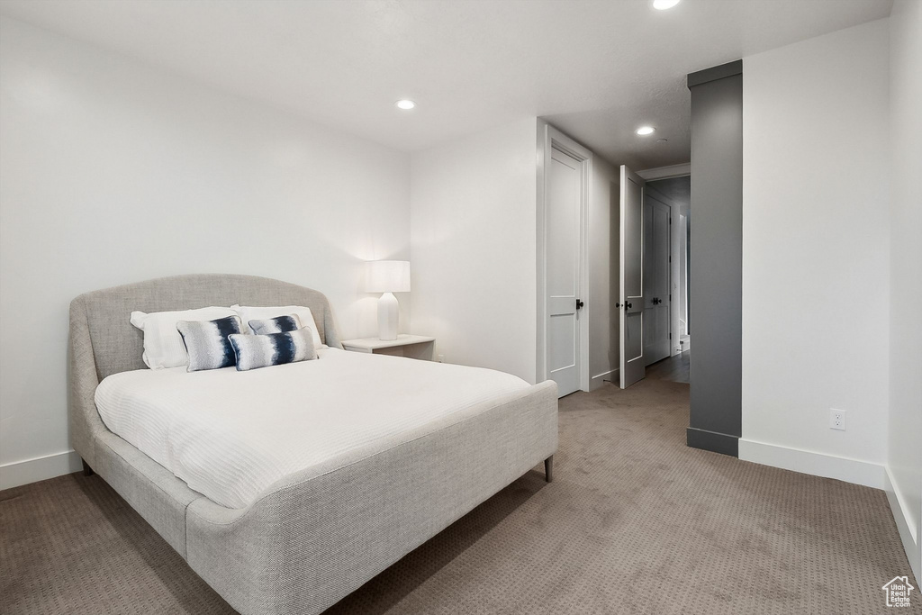 Bedroom featuring carpet flooring and recessed lighting