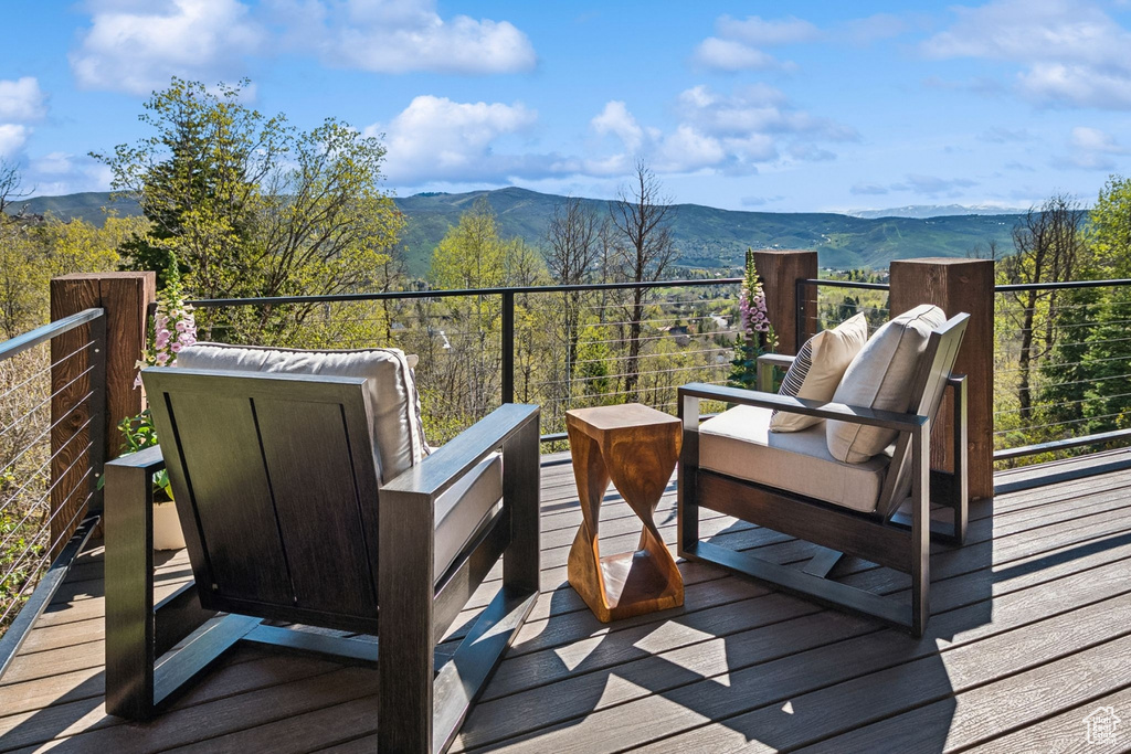 Wooden terrace with a mountain view