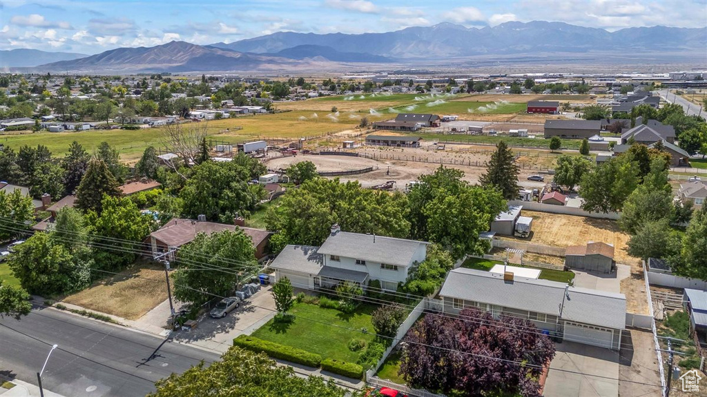 Drone / aerial view of a mountain backdrop