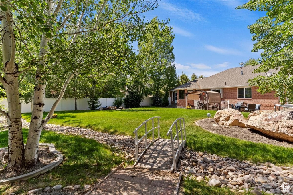 View of fenced backyard