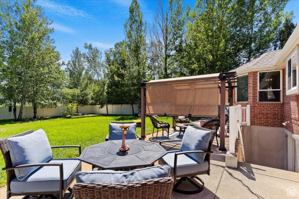 Fenced backyard featuring outdoor lounge area and a patio area