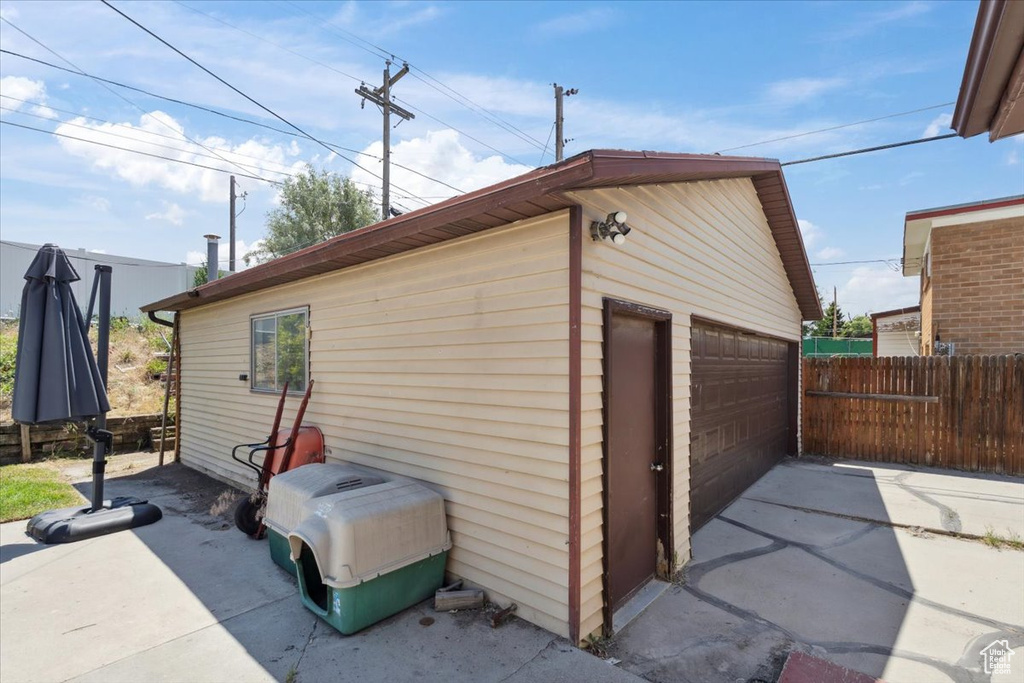 View of detached garage