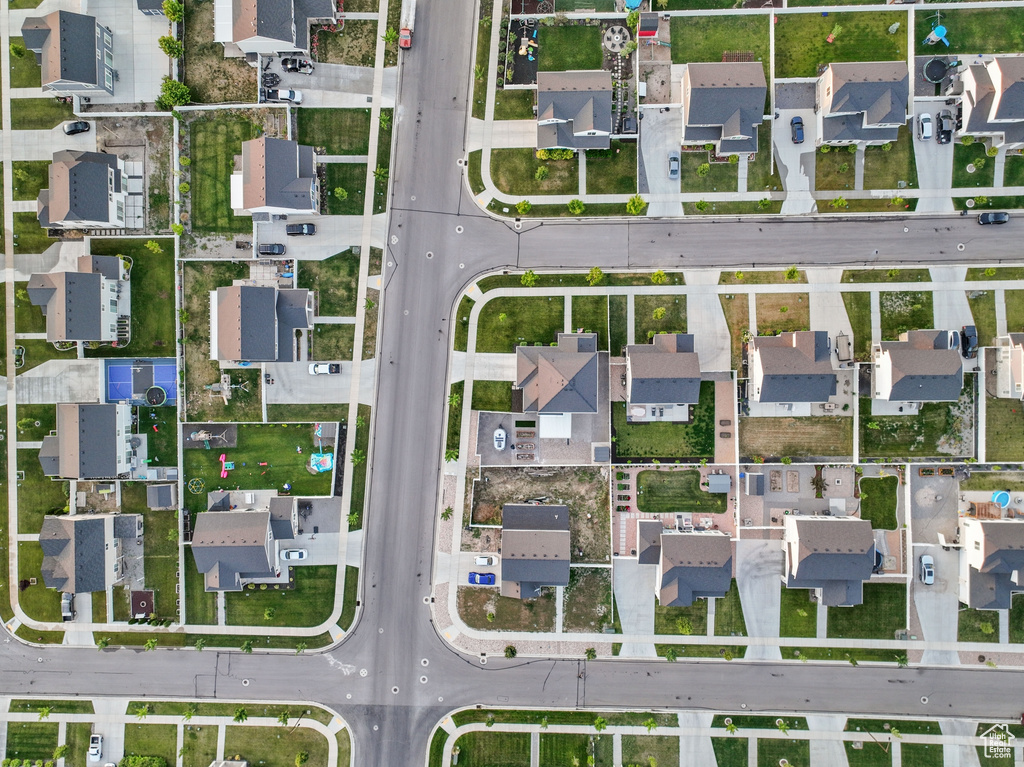 Aerial view of property\\\'s location featuring nearby suburban area and property parcel outlined