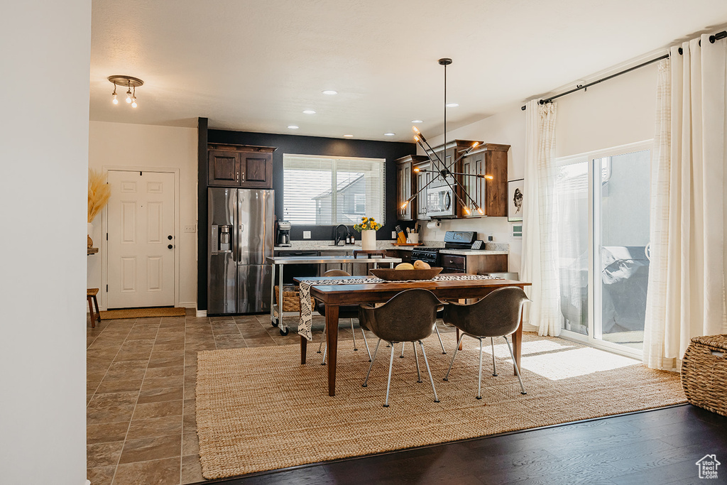 Dining room with recessed lighting