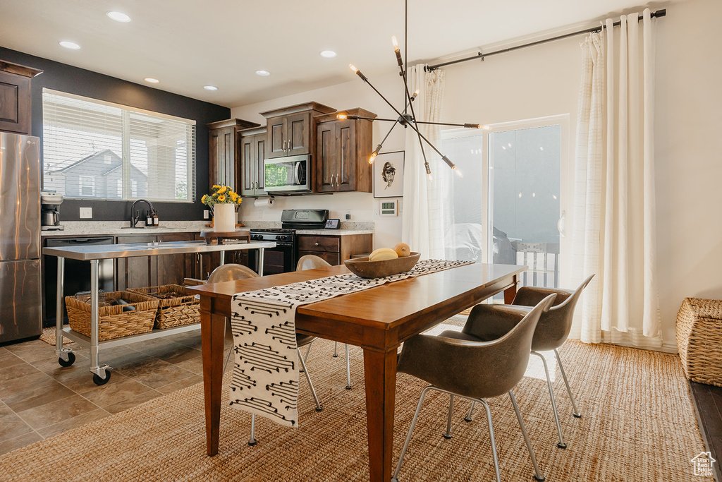 Dining area with recessed lighting