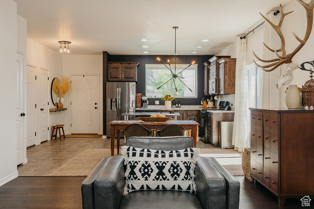 Dining space with recessed lighting