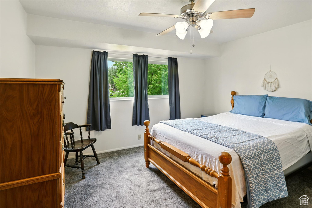 Bedroom with carpet floors and ceiling fan