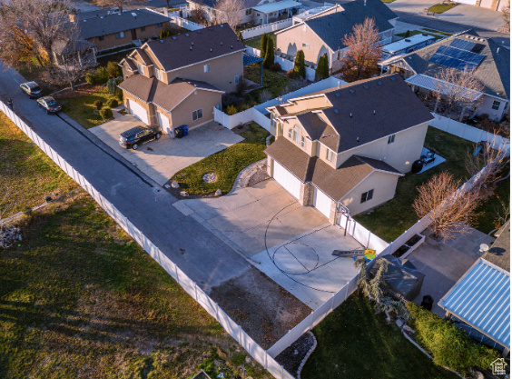 Aerial perspective of suburban area