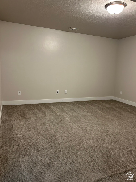 Spare room with a textured ceiling, carpet floors, and baseboards
