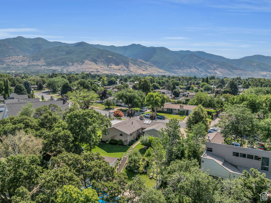 Aerial perspective of suburban area featuring mountains