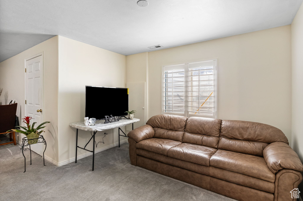 Living room featuring carpet floors and baseboards