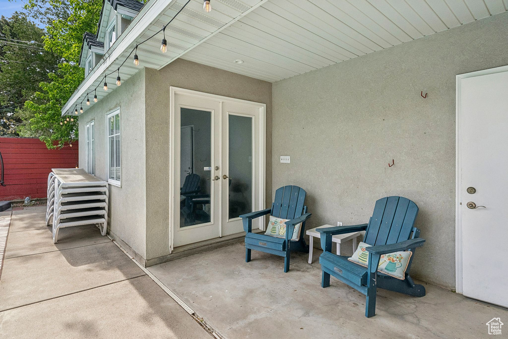 View of patio featuring french doors