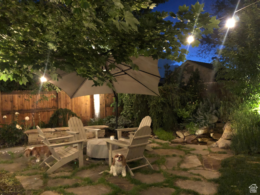 View of yard at twilight