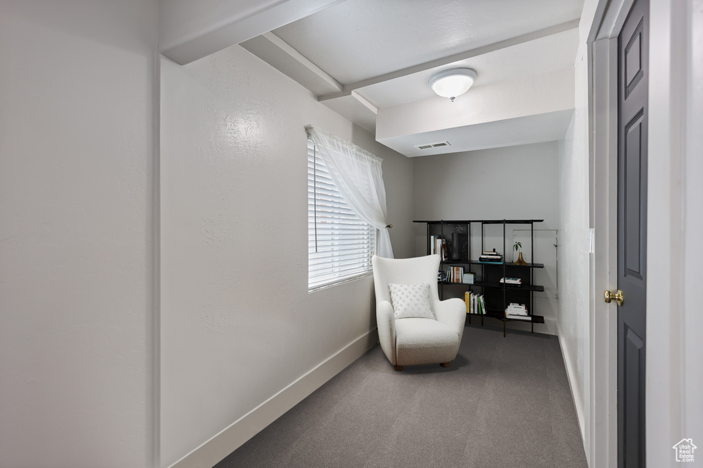 Sitting room featuring baseboards and carpet floors
