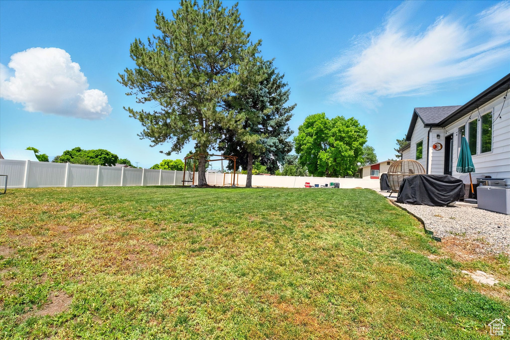 View of fenced backyard
