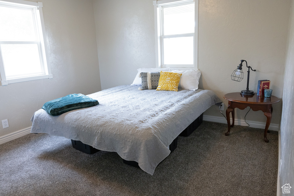 Bedroom with carpet floors and baseboards