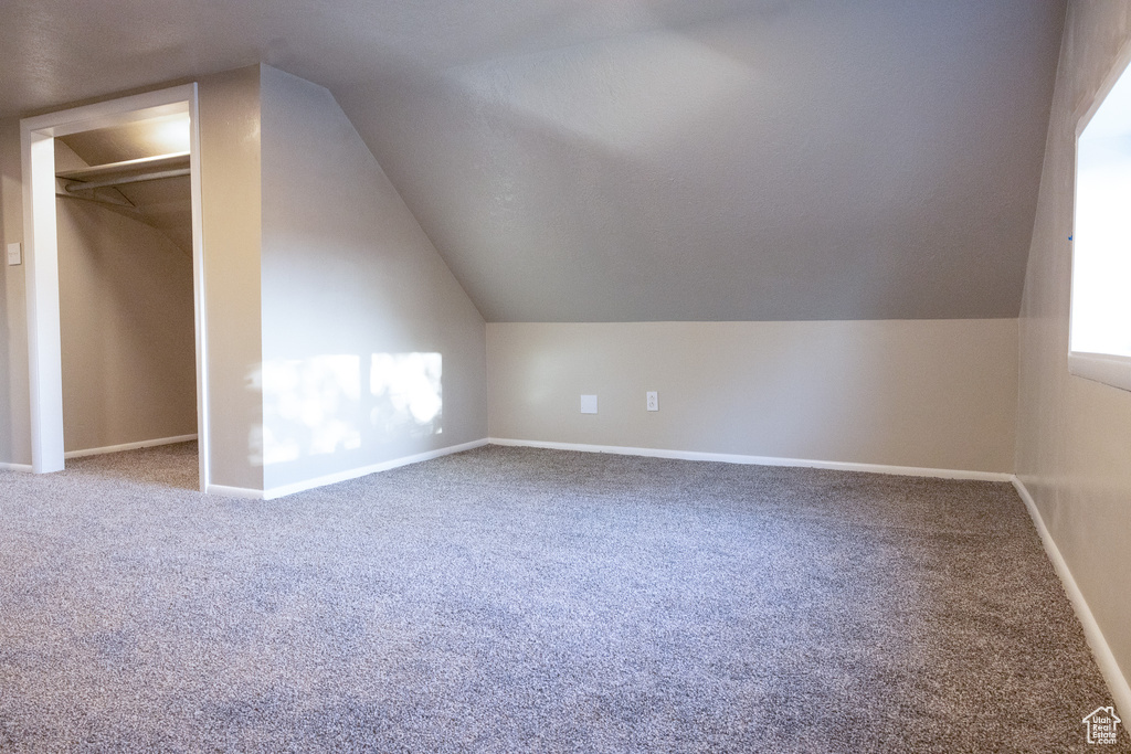 Bonus room with carpet and vaulted ceiling