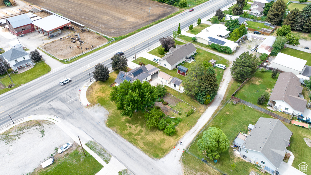 Aerial view of property's location featuring nearby suburban area