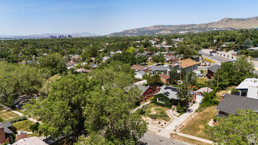 Aerial perspective of suburban area featuring mountains