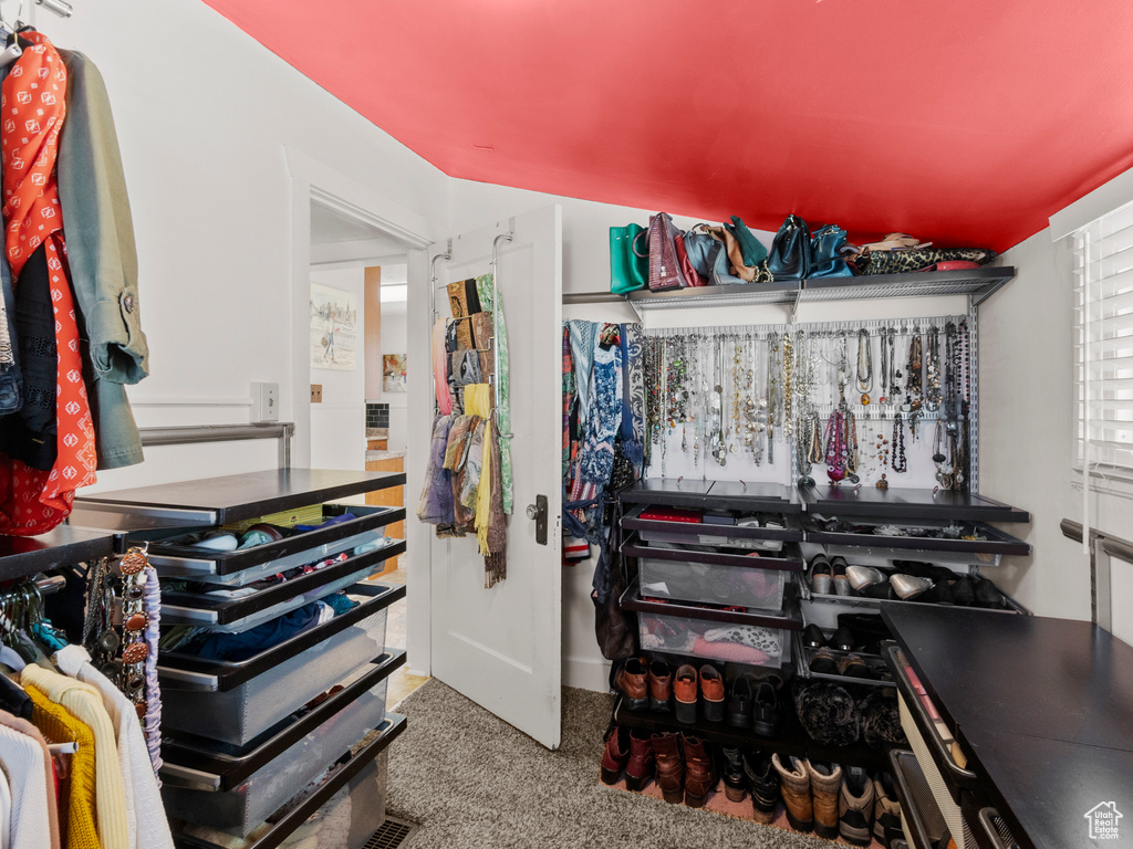 Walk in closet with carpet