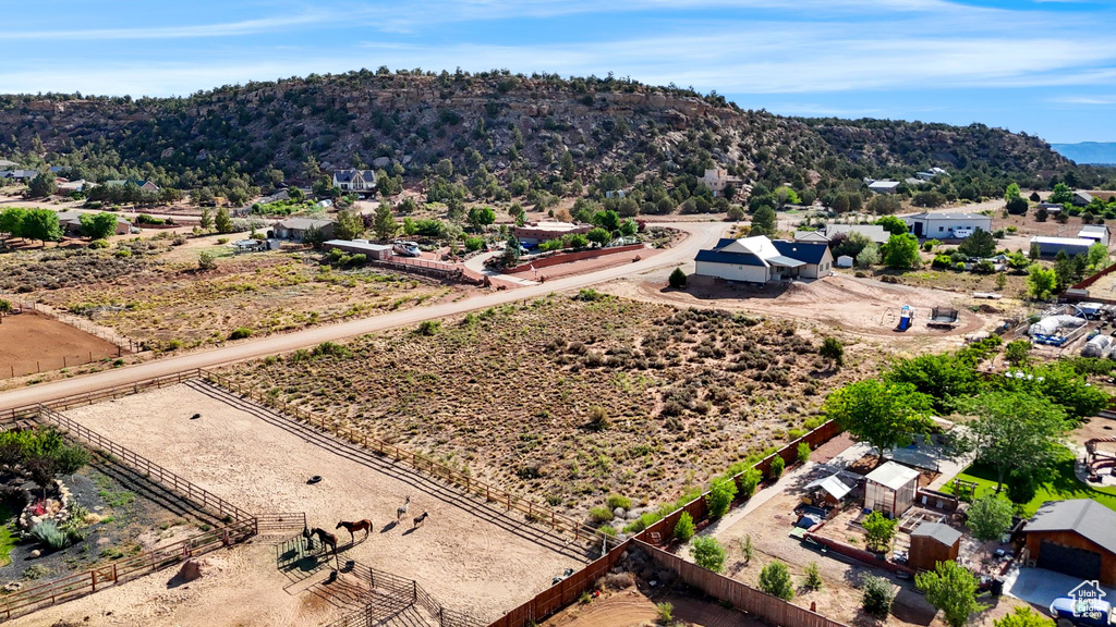 Aerial view of a mountain backdrop