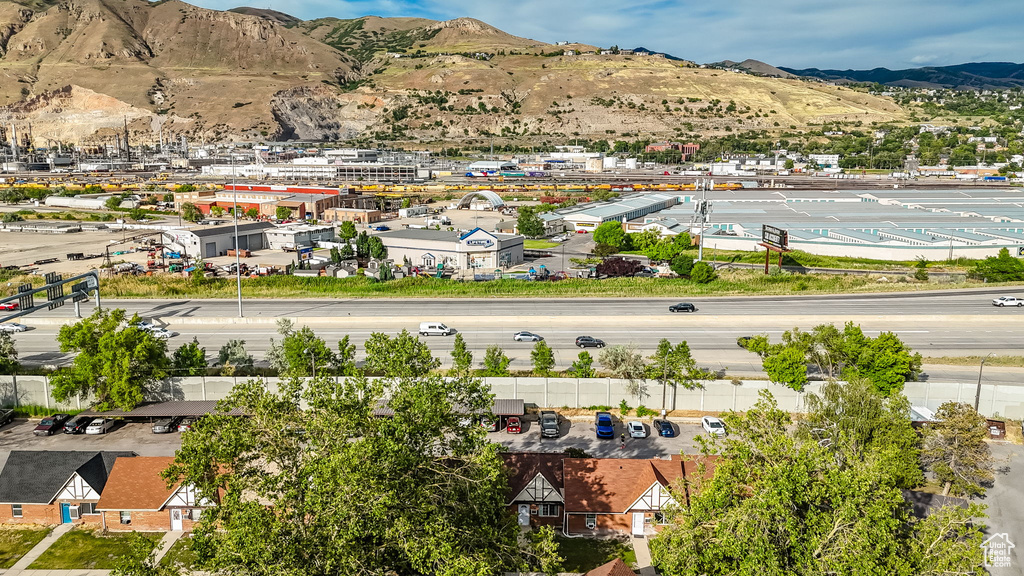 Aerial view of a mountain backdrop
