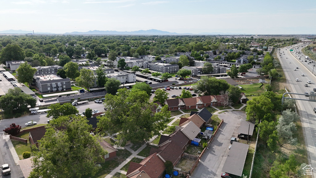 Drone / aerial view of a mountainous background
