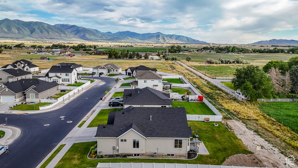 Drone / aerial view of a mountain backdrop