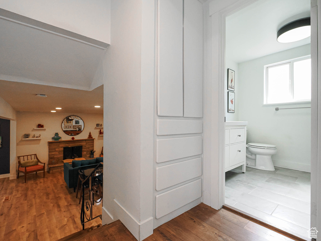 Hallway with wood finished floors