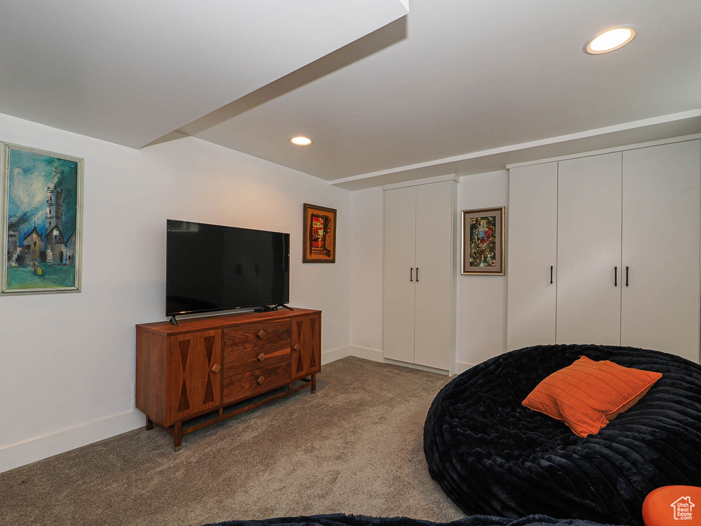 Sitting room featuring carpet floors and recessed lighting