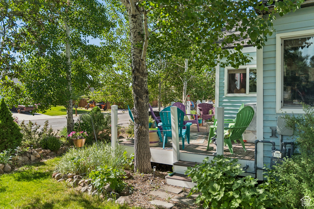 View of yard featuring a deck