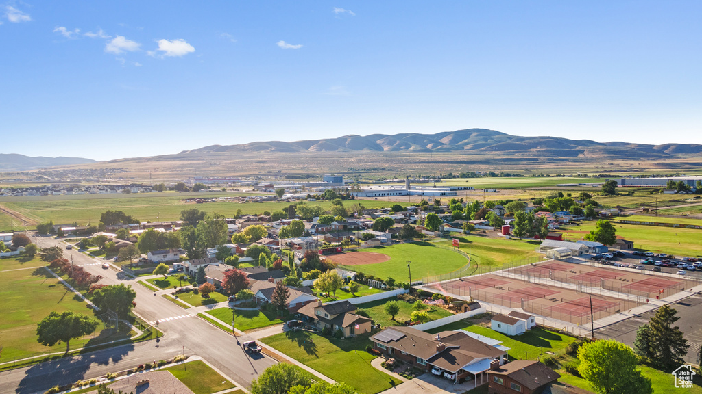 Bird\'s eye view of a mountain backdrop