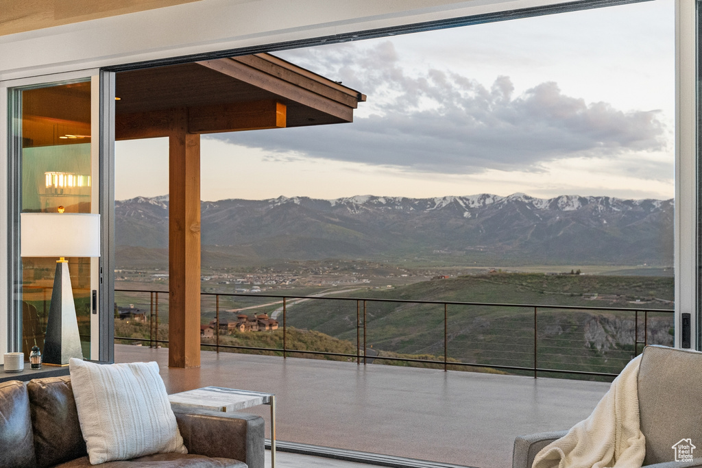 Balcony with a mountain view