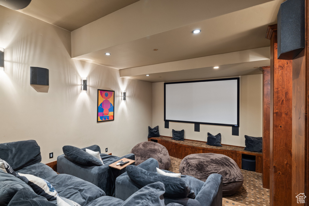 Cinema room featuring recessed lighting