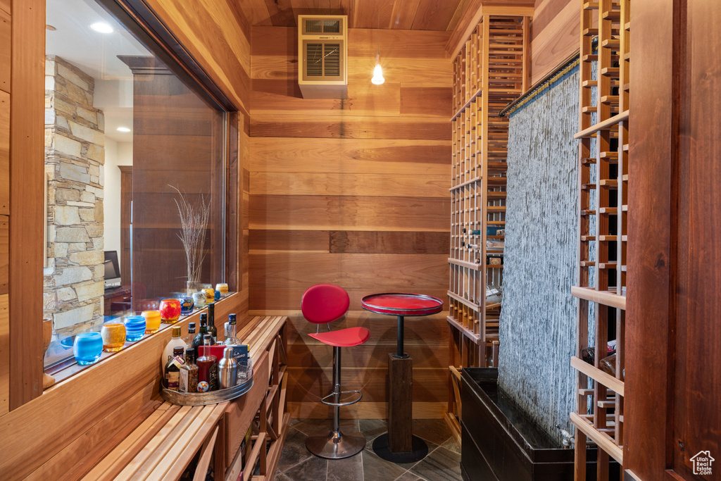 Bathroom with wood walls